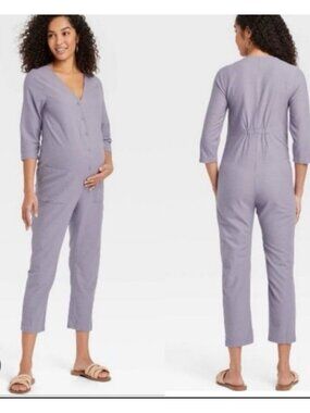 The Nines by Hatch Lavender Purple Maternity Jumpsuit Women’s M Spring Cotton